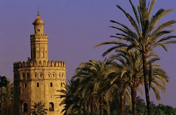 Torre del Oro and palm trees