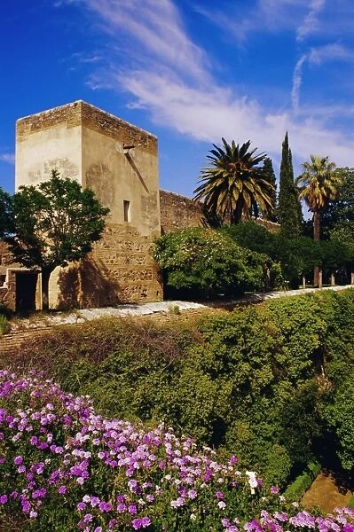 Torre de la Sultana surrounded by spring flowers