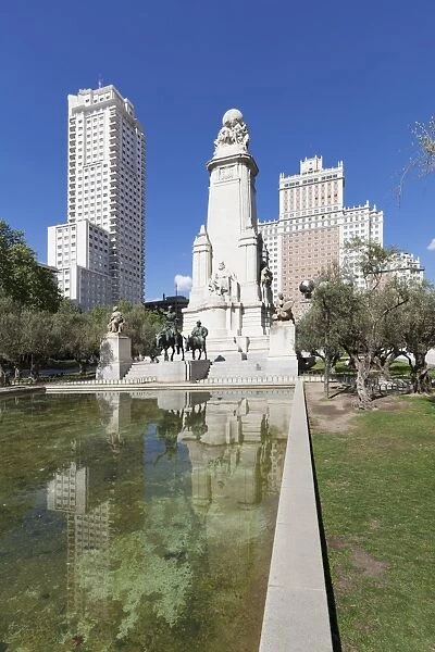 Torre de Madrid and Edificio Espana tower, Cervantes memorial, Plaza de Espana, Madrid