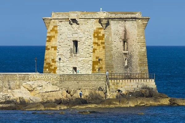 Torre (Tower) di Ligny, built 1671 as fort, now a Prehistory Museum, on seafront of this northwest fishing port, Trapani, Sicily, Italy, Mediterranean, Europe