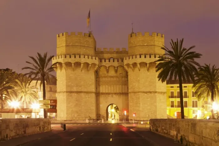 Framed Print : Torres de Serranos city gate at dusk, Valencia, Comunidad Valencia, Spain, Europe