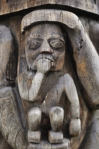 Detail of totem pole, Thunderbird Park, Victoria, Vancouver Island, British Columbia