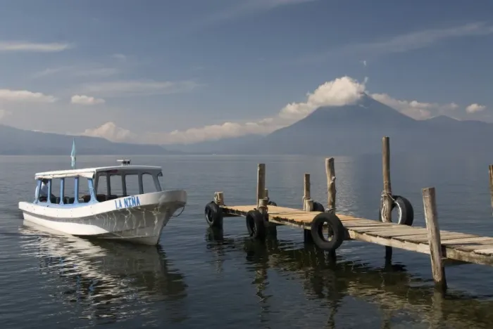 Framed Print : Tour boat near Panajachel, San Pedro Volcano in the background, Lake Atitlan Framed Print : Tour boat near Panajachel, San Pedro Volcano in the background, Lake Atitlan