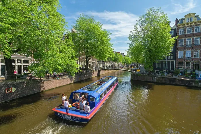 Framed Print : Tourist boat on Brouwersgracht canal, Amsterdam, The Netherlands, Europe Framed Print : Tourist boat on Brouwersgracht canal, Amsterdam, The Netherlands, Europe