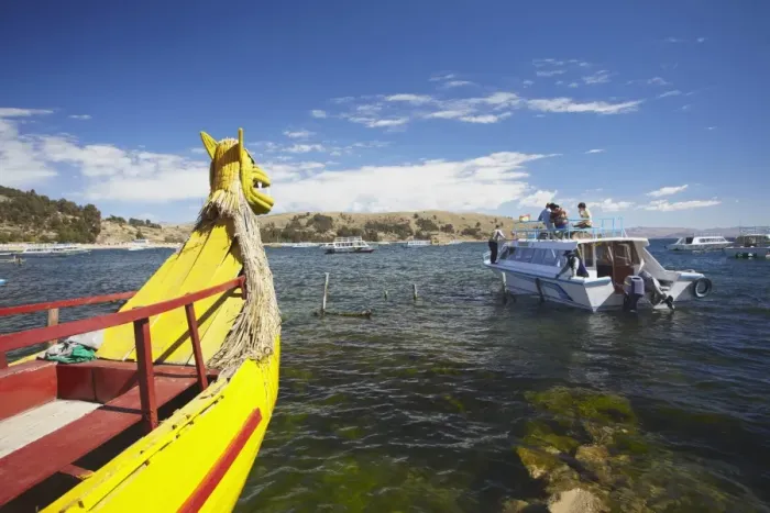 Framed Print : Tourist boat on Lake Titicaca, Copacabana, Bolivia, South America Framed Print : Tourist boat on Lake Titicaca, Copacabana, Bolivia, South America