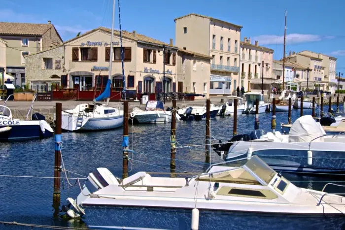 Framed Print : Tourist boats in marina in Marseillan harbor, Herault, Languedoc-Roussillon region, France, Europe
