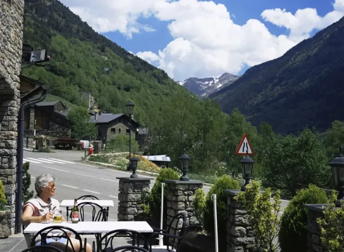 Framed Print : Tourist drinking beer in roadside bar, Llorts, Parish of Ordino, Ordino Valley Framed Print : Tourist drinking beer in roadside bar, Llorts, Parish of Ordino, Ordino Valley