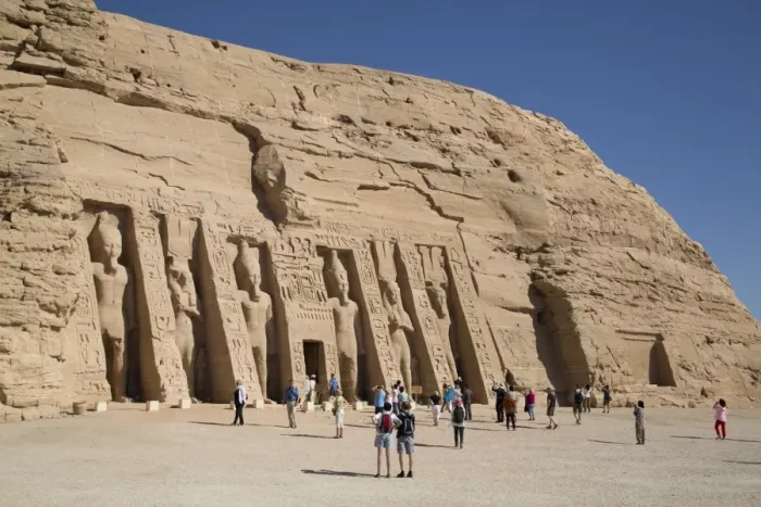 Framed Print : Tourist enjoying the site, Hathor Temple of Queen Nefertari, Abu Simbel, UNESCO World Heritage Site Framed Print : Tourist enjoying the site, Hathor Temple of Queen Nefertari, Abu Simbel, UNESCO World Heritage Site