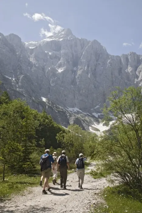 Framed Print : Tourist group in summer in Vrata valley walking towards Framed Print : Tourist group in summer in Vrata valley walking towards