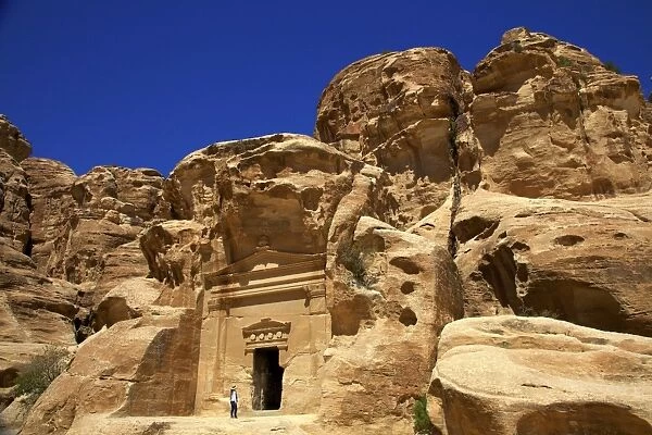 Tourist at Little Petra, UNESCO World Heritage Site, Jordan, Middle East