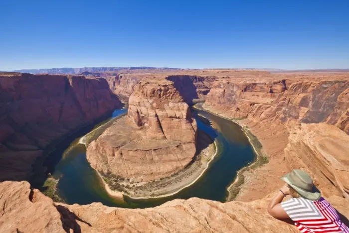 Framed Print : Tourist overlooking Horseshoe Bend on the Colorado River, Page, Arizona, United States of America, North America Framed Print : Tourist overlooking Horseshoe Bend on the Colorado River, Page, Arizona, United States of America, North America