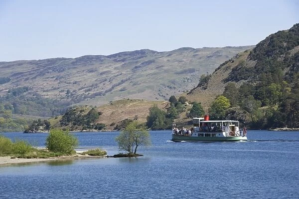 A tourist steamer on Lake Ullswater, Lake District National Park, Cumbria, England, United Kingdom, Europe