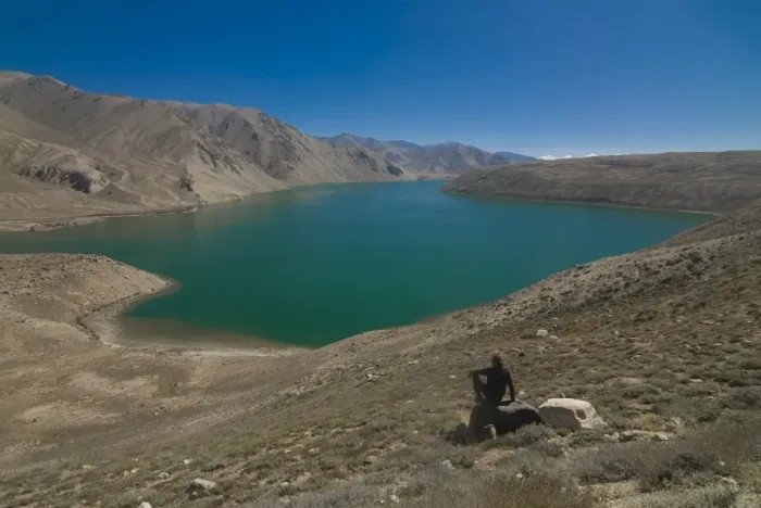 Framed Print : Tourist at the Yashil Kul lake, The Pamirs, Tajikistan, Central Asia Framed Print : Tourist at the Yashil Kul lake, The Pamirs, Tajikistan, Central Asia
