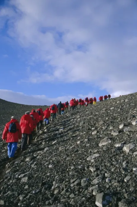 Framed Print : Tourists ascending recent volcanic cone, Penguin Island, South Shetland Islands Framed Print : Tourists ascending recent volcanic cone, Penguin Island, South Shetland Islands