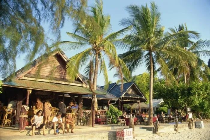 Framed Print : Tourists at bars and cafes at Railay Beach Framed Print : Tourists at bars and cafes at Railay Beach