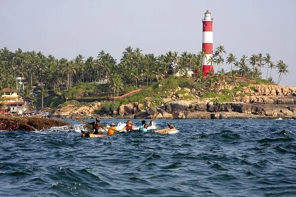 Tourists in a boat, Kovalam, Trivandrum, Kerala, India