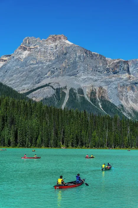 Framed Print : Tourists in canoes, Emerald Lake, Yoho National Park, UNESCO World Heritage Site, British Columbia, Canada, North America Framed Print : Tourists in canoes, Emerald Lake, Yoho National Park, UNESCO World Heritage Site, British Columbia, Canada, North America