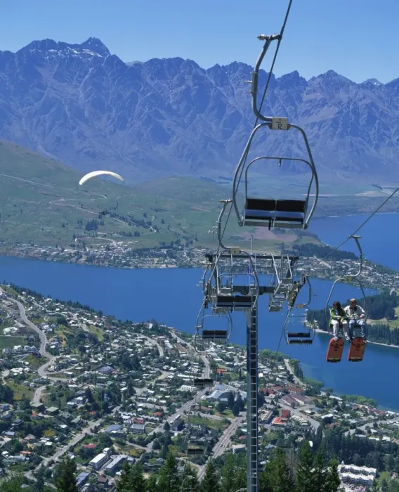 Framed Print : Tourists on a chair lift with Lake Wakatipu Framed Print : Tourists on a chair lift with Lake Wakatipu