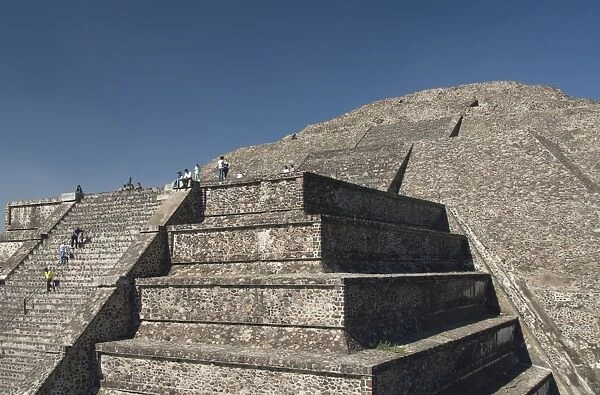 Tourists climbing stairway, Pyramid of the Moon, Archaeological Zone of Teotihuacan