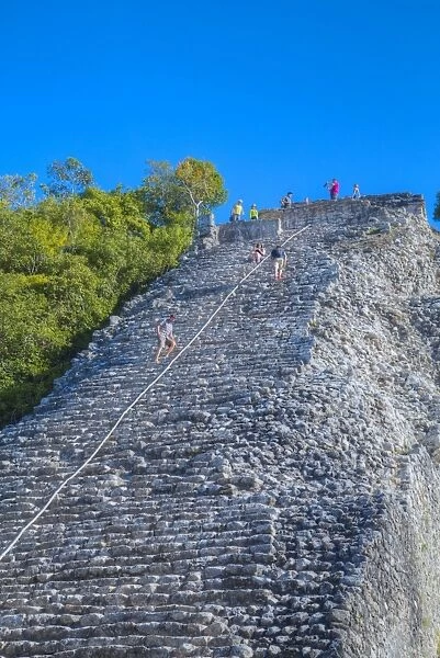 Tourists climbing the Temple, Nohoch Mul Temple, Coba, Quintana Roo, Mexico, North