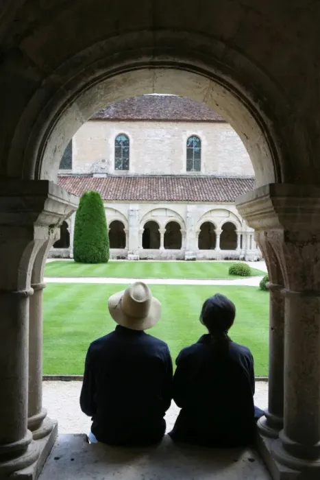 Framed Print : Tourists in Fontenay Cistercian Abbey cloister, UNESCO World Heritage Site Framed Print : Tourists in Fontenay Cistercian Abbey cloister, UNESCO World Heritage Site