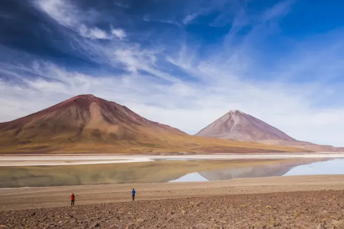 Framed Print : Tourists at Licancabur volcano on right and Laguna Verde, Bolivia near the border with Chile Framed Print : Tourists at Licancabur volcano on right and Laguna Verde, Bolivia near the border with Chile