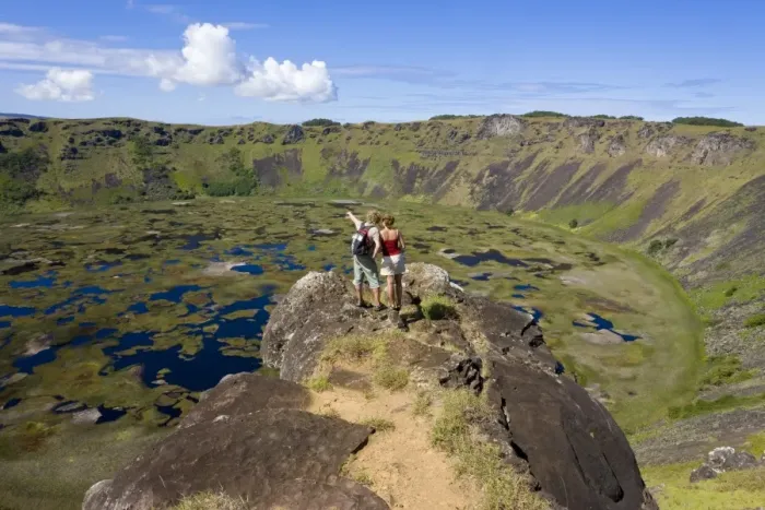 Framed Print : Tourists looking into the crater and view from the rim into the crater of Ranu Kau Framed Print : Tourists looking into the crater and view from the rim into the crater of Ranu Kau