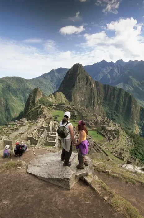 Framed Print : Tourists looking out over the ruins of the Inca site Framed Print : Tourists looking out over the ruins of the Inca site