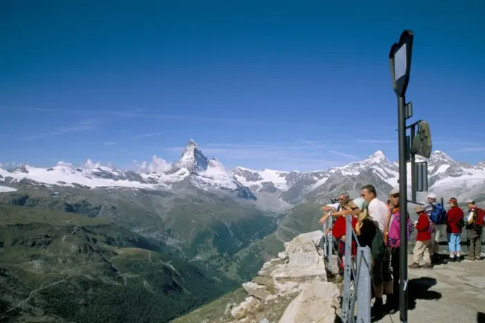 Framed Print : Tourists looking at view from Rothorn to Matterhorn Framed Print : Tourists looking at view from Rothorn to Matterhorn