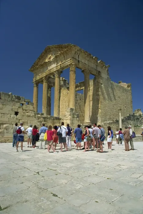 Framed Print : Tourists at the Roman ruins, the Capitol, Dougga, UNESCO World Heritage Site Framed Print : Tourists at the Roman ruins, the Capitol, Dougga, UNESCO World Heritage Site