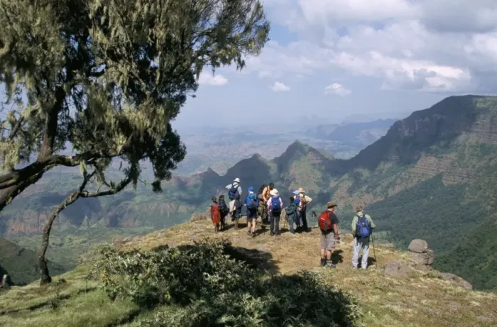 Framed Print : Tourists trekking, Simien Mountains National Park, UNESCO World Heritage Site Framed Print : Tourists trekking, Simien Mountains National Park, UNESCO World Heritage Site