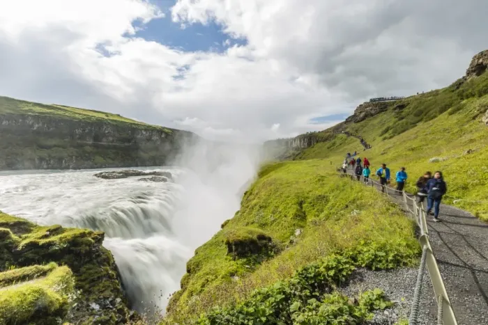 Framed Print : Tourists visiting Gullfoss (Golden Falls), a waterfall located in the canyon of Framed Print : Tourists visiting Gullfoss (Golden Falls), a waterfall located in the canyon of