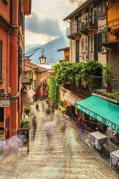 Tourists walk stairs in Bellagio, Province of Como, Como Lake, Lombardy, Italy, Europe