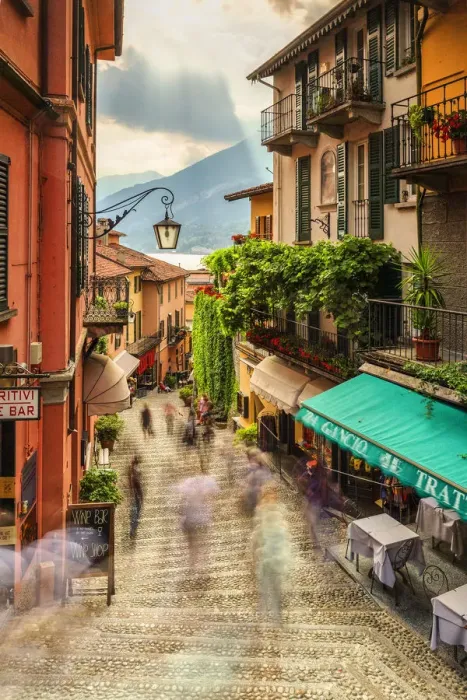 Framed Print : Tourists walk stairs in Bellagio, Province of Como, Como Lake, Lombardy, Italy, Europe Framed Print : Tourists walk stairs in Bellagio, Province of Como, Como Lake, Lombardy, Italy, Europe