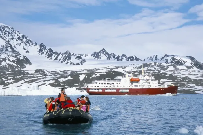 Framed Print : Tourists in zodiac from ice-breaker tour ship Framed Print : Tourists in zodiac from ice-breaker tour ship