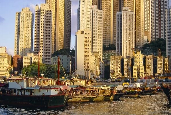 Tower blocks and harbour at Aberdeen on the south coast of Hong Kong Island