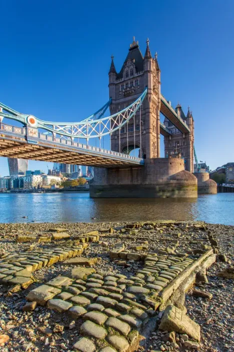 Framed Print : Tower Bridge and The City at low tide, London, England, United Kingdom, Europe