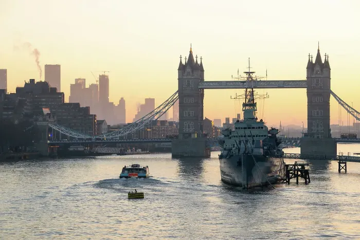 Framed Print : Tower Bridge and HMS Belfast at sunrise, River Thames, London, England, United Kingdom, Europe Framed Print : Tower Bridge and HMS Belfast at sunrise, River Thames, London, England, United Kingdom, Europe