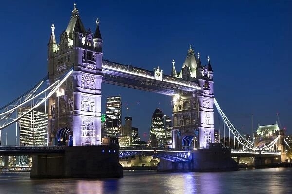 Tower Bridge illuminated at night, London, England, United Kingdom, Europe