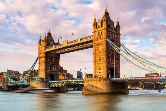 Framed Print : Tower Bridge and a London bus in the afternoon light, London, England, United Kingdom