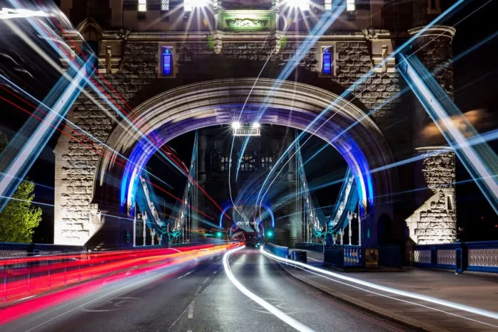Framed Print : Tower Bridge at night, with light trails, London, England, United Kingdom, Europe Framed Print : Tower Bridge at night, with light trails, London, England, United Kingdom, Europe