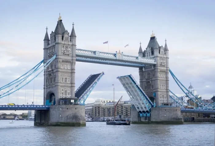 Framed Print : Tower Bridge opening and River Thames, London, England, United Kingdom, Europe
