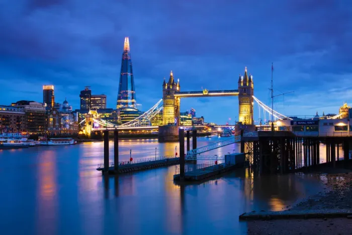 Framed Print : Tower Bridge and The Shard at sunset with a low tide on the River Thames, London, England Framed Print : Tower Bridge and The Shard at sunset with a low tide on the River Thames, London, England