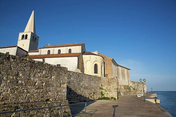 Tower of Euphrasian Basilica, Walkway around the Perimeter of Old Town, Porec, Croatia, Europe