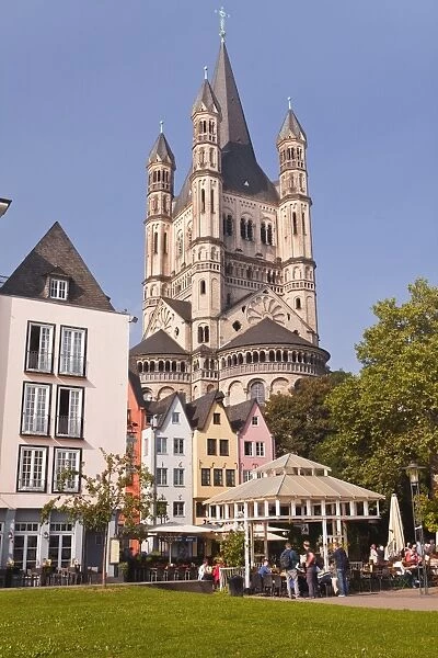 The tower of The Great Saint Martin church and the old town of Cologne
