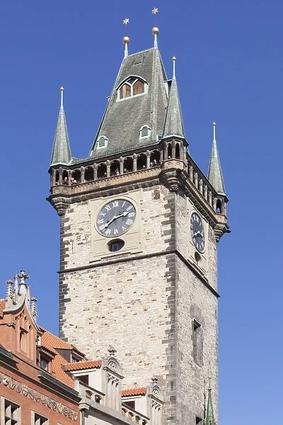 Tower of the Old Town Hall, Old Town Square (Staromestske namesti), Prague, Bohemia, Czech Republic, Europe