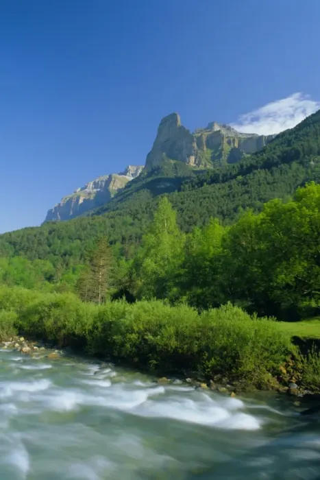 Framed Print : Towering cliffs above the River Arazas Framed Print : Towering cliffs above the River Arazas