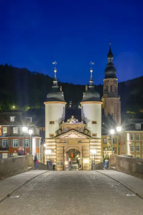 Framed Print : Towers of the Alte Brucke (Old Bridge) in the Altstadt (Old Town) at dusk, Heidelberg Framed Print : Towers of the Alte Brucke (Old Bridge) in the Altstadt (Old Town) at dusk, Heidelberg