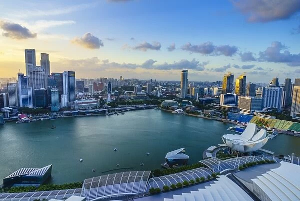 The towers of the Central Business District and Marina Bay at sunset, Singapore, Southeast Asia