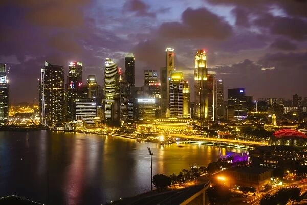 The towers of the Central Business District and Marina Bay at dusk, Singapore, Southeast Asia